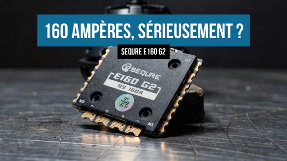 SEQURE E160 G2, un ESC drone puissant de 160 ampères, incliné devant un gros moteur brushless