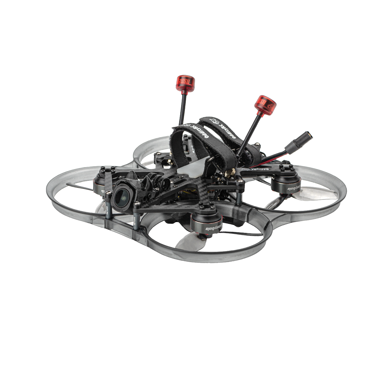 L'OddityRC XI35 Pro de trois quarts, ses ducts et ses antennes Rush